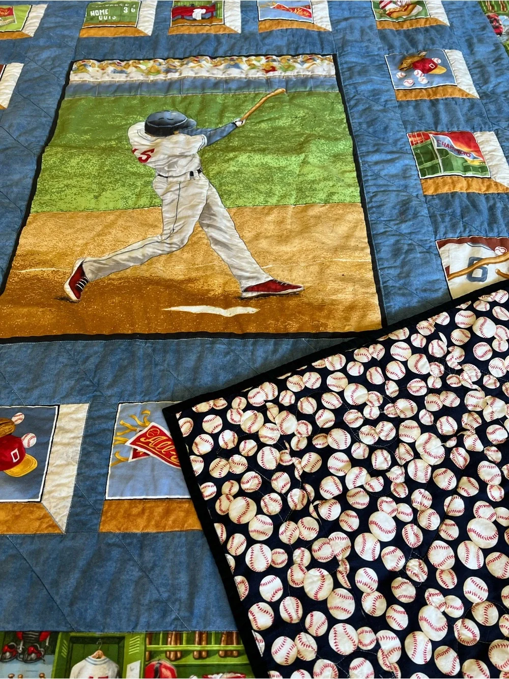 BASEBALL Themed Handmade OOAK Quilt Twin All-American Allstar Sports 77x61” Cozy